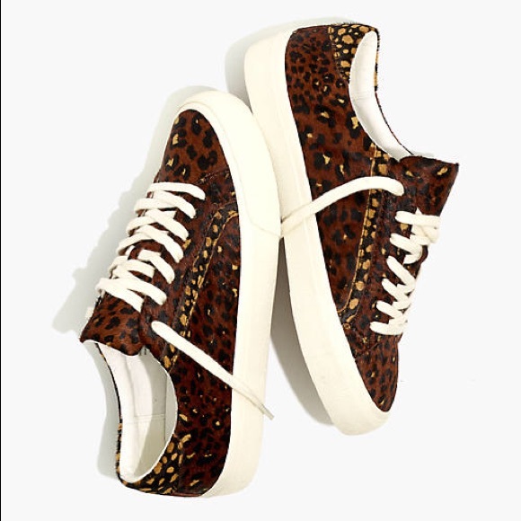 Madewell Sidewalk Lowtop Sneakers in Painted Leopard / Calf Hair / SZ 8 - Picture 3 of 10